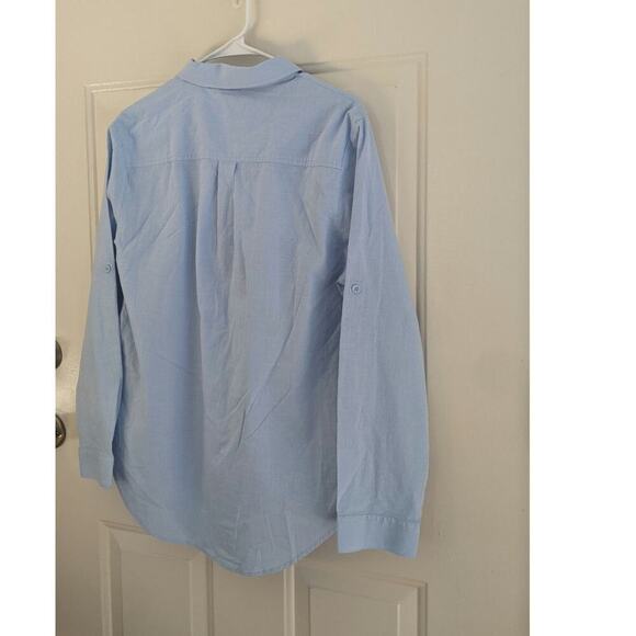 Saovere Cotton Linen Blue Button Down Shirt, Large NWT - Picture 3 of 8